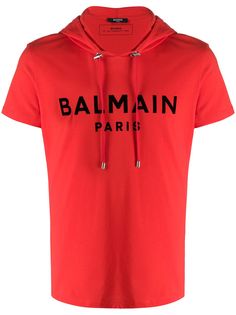 Balmain футболка с капюшоном и логотипом