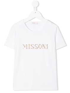 Missoni Kids футболка с логотипом из страз и круглым вырезом