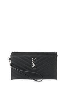 Saint Laurent стеганый клатч с металлическим логотипом