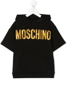 Moschino Kids TEEN logo printed short sleeved hoodie