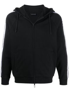 Emporio Armani zipped logo stripe hoodie