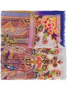 Etro платок с цветочным принтом и бахромой