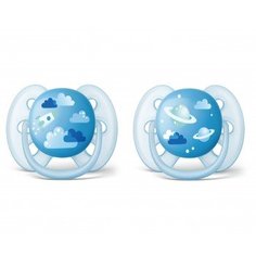 Пустышки Philips Avent ultra soft "Космос", 6-18 мес., 2 шт., синий