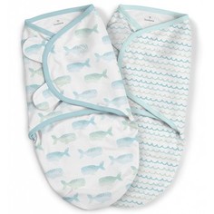 Конверт на липучке Summer Infant SwaddleMe Organic Whales Boy, S/M, "Киты", 2 шт.