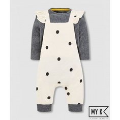 Комбинезон с бретелями My K в горошек и боди в комплекте Mothercare