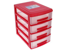 Мини-комод Росспласт 4 яруса Red Pearl-Transparent