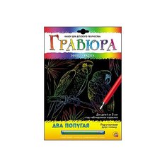 Гравюра Рыжий кот Два попугая в