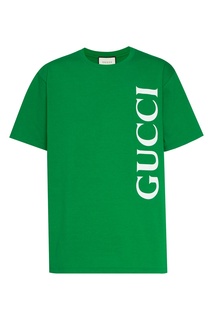Зеленая футболка с белым логотипом Gucci