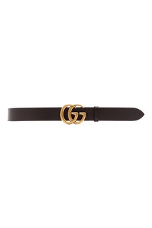 Черный кожаный ремень с золотистой пряжкой GG Gucci