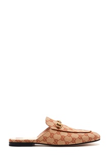 Бежевые с красным слиперы Princetown GG Gucci