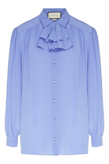 Сиреневая шелковая блуза с жабо Gucci