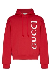 Красное худи с крупным белым логотипом Gucci