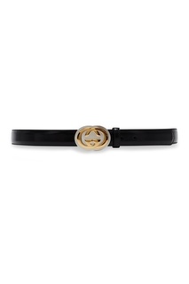 Черный ремень из глянцевой кожи с пряжкой GG Gucci