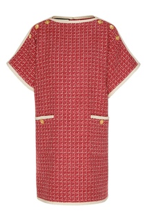 Бело-красное шерстяное платье мини с мотивом Square G Gucci