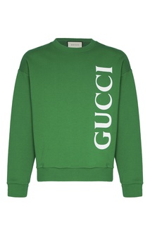 Зеленый свитшот с крупным белым логотипом Gucci