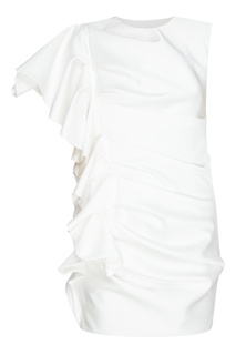 Белое платье мини с драпировками и воланом Alexandre Vauthier