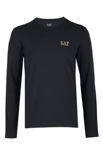 Черный хлопковый лонгслив с логотипом EA7