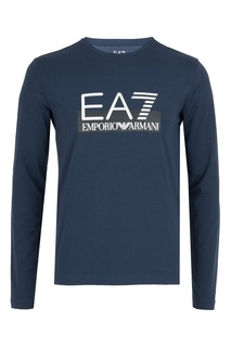 Синий лонгслив с логотипом EA7