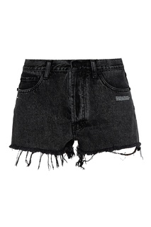 Серые джинсовые шорты с надписями Off White