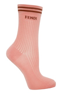 Розовые трикотажные носки с логотипом Fendi