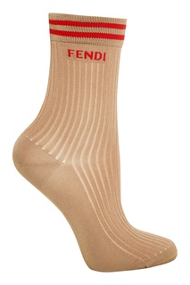 Бежевые носки с красной отделкой Fendi