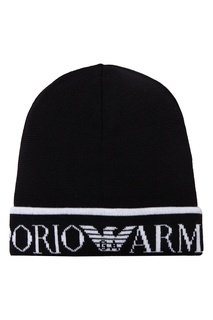Черная шапка с белым логотипом Emporio Armani
