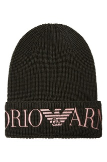 Зеленая шапка с розовым логотипом Emporio Armani