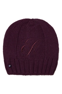 Фиолетовая шапка бини с вышитым логотипом Emporio Armani