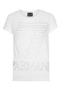 Белая футболка с черным принтом Emporio Armani