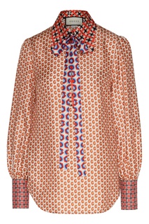 Шелковая блуза с логотипным принтом Gucci