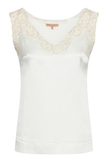 Белый шелковый топ с кружевом Ermanno Scervino