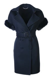 Синее шерстяное пальто с короткими рукавами Ermanno Scervino