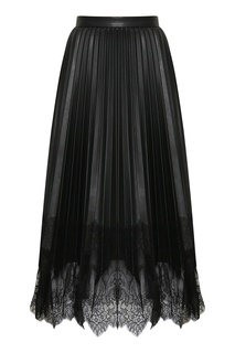 Черная кожаная юбка с кружевом Ermanno Scervino