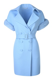Голубое шерстяное пальто с меховой отделкой Ermanno Scervino