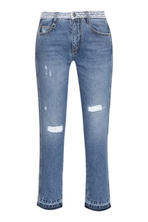 Укороченные синие джинсы с кружевом Ermanno Scervino