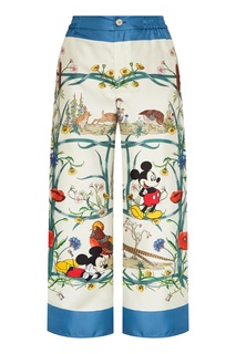Свободные шелковые брюки с принтом Disney x Gucci