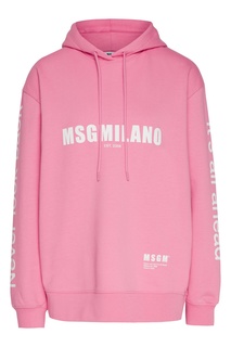 Розовое худи с белым логотипом Msgm
