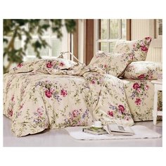 Постельное белье 2-спальное СайлиД A-155, поплин бежевый/розовый