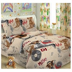 Постельное белье 1.5-спальное Letto Собака диджей 50х70 см, перкаль