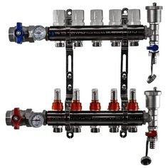 Коллекторная группа Tim (KA005) 1", 5 вых., расходомер, воздухоотводчик, сливной кран, термометр