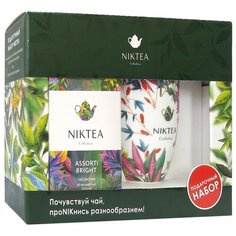 Подарочный набор NIKTEA с пакетированным чаем Ассорти Брайт и с керамической кружкой, 50 г 25 шт.