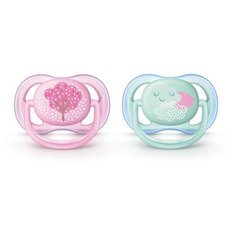 Пустышка силиконовая анатомическая Philips AVENT Ultra Air SCF343/20 0-6 м (2 шт) розовый/зеленый