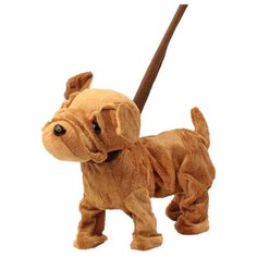 Мягкая игрушка Пушистые друзья Собачка на жестком поводке коричневая 24 см