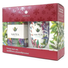 Новогодний подарочный набор NIKTEA с пакетированным чаем Ассорти Брайт и с керамической кружкой, 50 г 25 шт.
