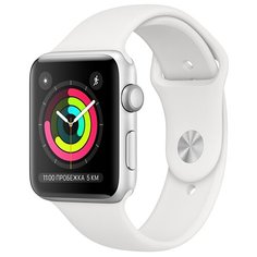 Часы Apple Watch Series 3 42mm Aluminum Case with Sport Band серебристый/белый
