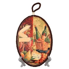 Подставка под горячее Elan gallery "Натюрморт с сыром" 19*13*1 см., овальная, коричневый шнурок