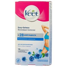 Veet Восковые полоски Easy Gelwax с миндальным маслом и ароматом василька для чувствительной кожи бикини и области подмышек 16 шт.