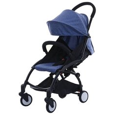 Прогулочная коляска Yoya Baby (175) (бамбук. коврик, подстак., дожд., москит., сумка-чехол, ремешок на руку, бампер регулир., удлин. спал. места тканевый) джинс/черная рама, цвет шасси: черный