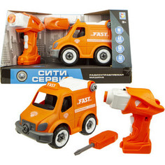 Машинка на радиоуправлении 1Toy Сити-сервис экспресс доставка 18 см в комплекте Шуруповерт (пульт управления) на батарейках отвертка коробка Т16969