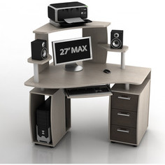 Стол компьютерный ТД Ная Угловой КС-12У Ибис+КН-1 комби дуб беленый ящики венге